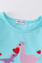 Load image into Gallery viewer, Blue valentine dinosaur embroidery girl set
