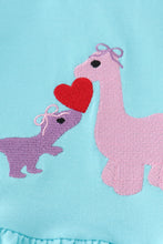 Load image into Gallery viewer, Blue valentine dinosaur embroidery girl set
