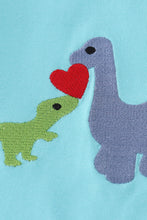 Load image into Gallery viewer, Blue valentine dinosaur embroidery boy set
