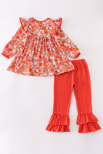 Load image into Gallery viewer, Fall floral print ruffle girl set
