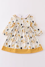 Load image into Gallery viewer, Mustard happy new year embroidery girl dress
