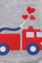 Load image into Gallery viewer, Grey valentine firetruck embroidery boy top
