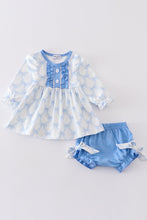 Load image into Gallery viewer, Blue bow girl bloomer set
