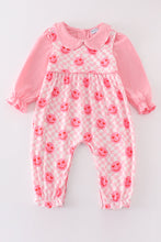 Load image into Gallery viewer, Pink valentine smile print girl jumpsuit set
