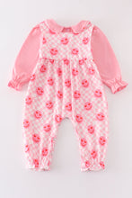 Load image into Gallery viewer, Pink valentine smile print girl jumpsuit set
