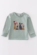 Load image into Gallery viewer, Sage valentine puppy heart embroidery boy top
