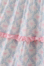 Load image into Gallery viewer, Pink bow print  ruffle mom dress
