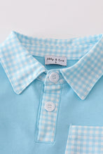 Load image into Gallery viewer, Blue gingham boy shorts set
