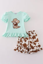 Load image into Gallery viewer, Green boots applique leopard girl set
