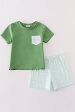 Load image into Gallery viewer, Green gingham boy shorts set
