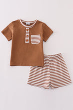 Load image into Gallery viewer, Brown stripe boy shorts set
