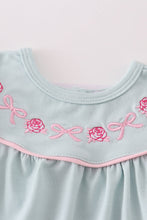 Load image into Gallery viewer, Blue floral bow embroidery girl bloomer set
