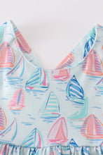 Load image into Gallery viewer, Green sailboat print ruffle girl set
