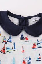 Load image into Gallery viewer, Navy sailboat print boy set
