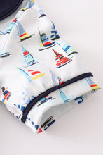 Load image into Gallery viewer, Navy sailboat print boy set
