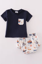 Load image into Gallery viewer, Navy beach print boy bloomer set
