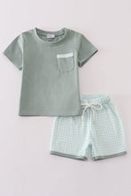 Load image into Gallery viewer, Sage gingham boy shorts set
