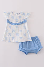 Load image into Gallery viewer, Blue bow ruffle girl bloomer set
