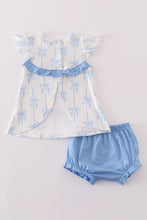 Load image into Gallery viewer, Blue bow ruffle girl bloomer set
