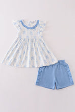 Load image into Gallery viewer, Blue bow ruffle girl set
