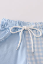 Load image into Gallery viewer, Blue gingham boy shorts set
