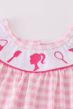 Load image into Gallery viewer, Pink barbie embroidery gingham girl set
