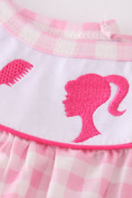 Load image into Gallery viewer, Pink barbie embroidery gingham girl set
