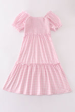 Load image into Gallery viewer, Pink gingham smocked women dress
