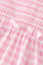 Load image into Gallery viewer, Pink gingham smocked women dress
