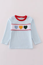 Load image into Gallery viewer, Blue stripe heart french knot boy top
