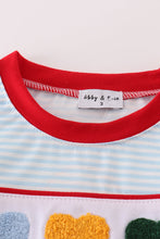 Load image into Gallery viewer, Blue stripe heart french knot boy top
