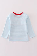 Load image into Gallery viewer, Blue stripe heart french knot boy top
