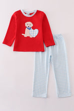 Load image into Gallery viewer, Red puppy heart applique boy set
