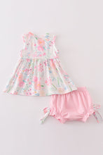 Load image into Gallery viewer, Pink Pastel Meadow print girl bloomer set
