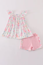 Load image into Gallery viewer, Pink Pastel Meadow print smocked girl set
