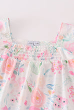 Load image into Gallery viewer, Pink Pastel Meadow print smocked girl set
