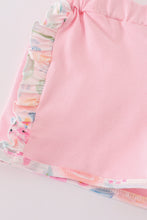 Load image into Gallery viewer, Pink Pastel Meadow print smocked girl set
