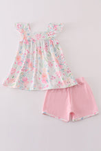 Load image into Gallery viewer, Pink Pastel Meadow print smocked girl set
