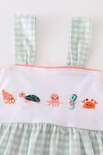 Load image into Gallery viewer, Coral &amp; sage marine creature embroidery girl set
