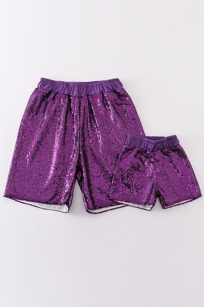 Purple sequin mardi gras mom&me skorts