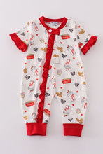 Load image into Gallery viewer, Red the lord&#39;s chicken print girl romper
