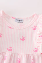 Load image into Gallery viewer, Pink stripe whale print girl set
