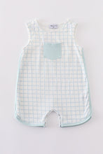 Load image into Gallery viewer, Blue checkered boy romper
