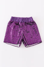 Load image into Gallery viewer, Purple sequin mardi gras mom&amp;me skorts
