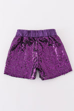 Load image into Gallery viewer, Purple sequin mardi gras mom&amp;me skorts
