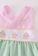 Load image into Gallery viewer, Seersucker sailboat embroidery girl set
