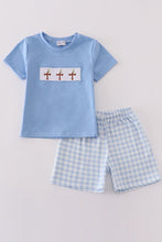 Load image into Gallery viewer, Blue easter cross embroidery boy set
