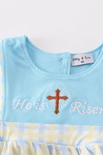 Load image into Gallery viewer, Yellow plaid he is risen embroidery boy bubble
