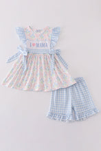 Load image into Gallery viewer, Blue I love mama embroidery girl set
