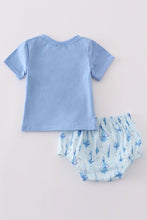 Load image into Gallery viewer, Blue sailboat print boy bloomer set
